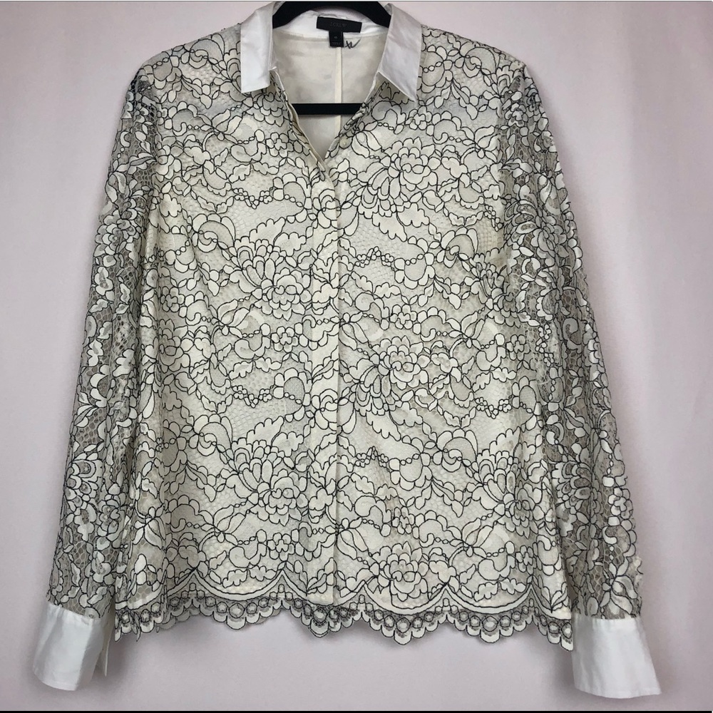 J Crew Button Front Top Lace Sheer Floral